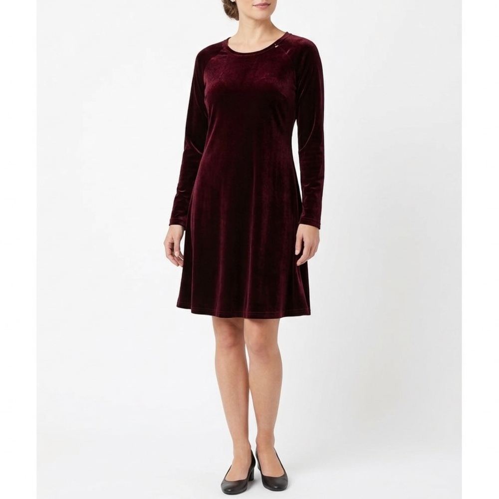 Vintage Moda International Burgundy Velvet Dress Long Sleeve Women Small Y2K